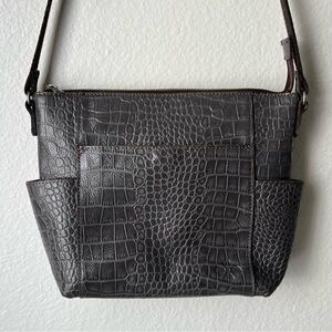 Patricia Nash Gray Crocodile-Embossed Shoulder Bag